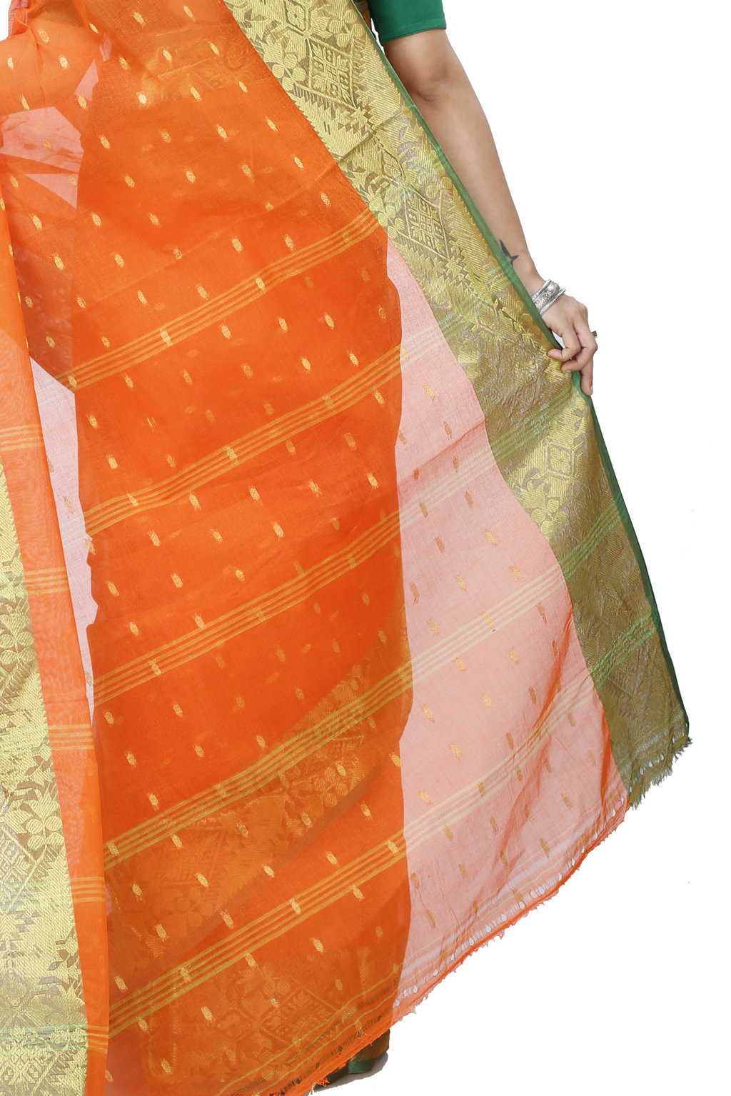 Orange Pure Cotton Gopa Tant Saree (925)